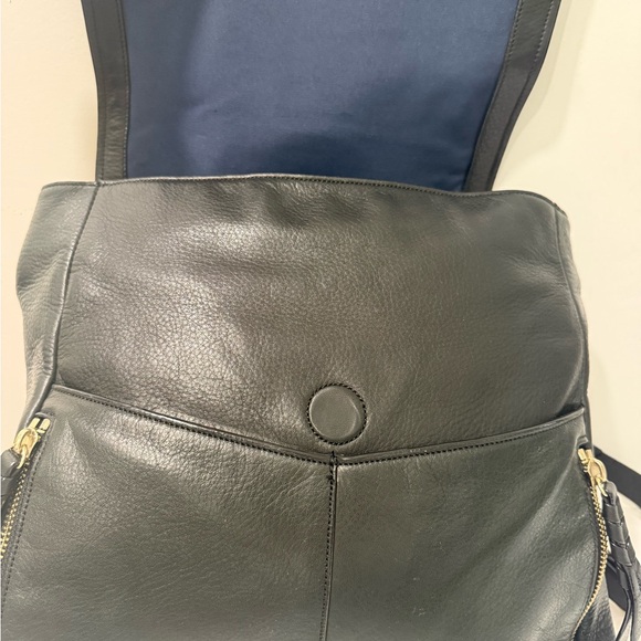 Cole Haan Felicity Palo Black Leather Backpack w/Blue Fabric Interior Woven Zip - Picture 8 of 11